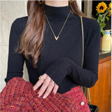 Casual Half Turtleneck Sweater Women Pullover Elegant Long Sleeve Knit Tops New Autumn Winter Basic Jumper Clothes
