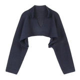 Korean Style V-neck Short Knitted Sweaters Women Autumn Fashion Long Sleeve Sexy Streetwear Outerwear Female Crop