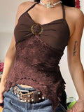 Halter Ruched Backless Patchwork Cami