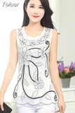 Sleeveless Chiffon Blouse Lace Flower Sequined Shirt Ladies Tops 2023 Summer Oversized Blouses Woman Black White