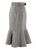 Patchwork Plaid Slim Irregular Temperament Skirt Female Gathered Waist Minimalist Skirts For Women Autumn 2021
