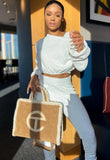 Winter Sexy Fleece Shoulder Slope Long Sleeve Top And Pant 2 Piece