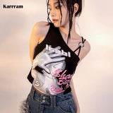 Y2k Aesthetics Tank Top 2000s Punk Style Irregular Crop Tops Harajuku Gothic Cami Tops Grunge Korean Fashion