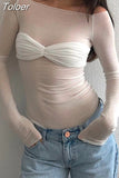 Shoulder See Through Mesh Women's T-shirt Spring 2023 Y2k Tops Long Sleeve Crop Tees Streetwear Sexy Ruched T Shirts