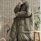 Loose Fit Khaki Pocket Big Size Down Jacket New Hooded Long Sleeve Warm Women Parkas Fashion Autumn Winter 2022