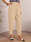 Four-Season Cotton Nine-Point Trousers Loose Waist Slacks Slant Pocket Trousers