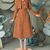 Tweed Jackets + Sleeveless Dress Women Winter Fall Two Piece Sets Ladies Vintage Elegant Party 2 Piece Set Women