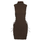 Sisterlinda Stacked Plaid Bandage Hollow Sexy Y2K Dress Women Sleeveless Turtleneck String Bodycon Party Clubwear Female