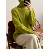 Women's Turtleneck Striped Ribbed Sweater High Neck 2022 Winter New Loose