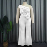 Single Shoulder Collar Sleeveless Jumpsuit Fashion Three-Dimensional Flower Jumpsuit