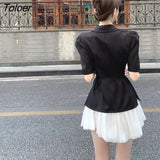 Sets Women Design Elegant Notched Slim Mini Skirts Side-slit Summer High Street Female Casual Fashion 2pcs Popular