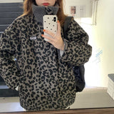 Leopard Print Women Fleece Jackets Motorcycle Jacket Faux Lamb Fur Kawaii Coat Teddy Fur Coat Fleece Parkas Cropped