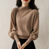 Winter Half Turtleneck Cashmere Sweater Women Pullover Lantern Sleeve Knitted Sweater Loose Solid Tops Pull Femme