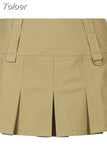 Pleated Mini Denim Skirt Women High Waist A Line Brown Micro Skirt Femme Girls Hot Jeans Skirts Grunge Bottom