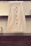 Vintage Printed Drawstring Long Sleeve Sweater Plaid Stitched Button Short Skirt Two Piece Set Elegant Women's Skirt