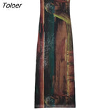 New Women Sexy Strapless Color Matching Print Slim Mesh Yarn Midi Dress Female Backless Tulle Party Vestidos
