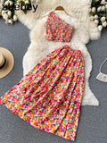 Summer Female Fashion Holiday Sets Floral Women Sexy Short Top+ A-line skirt Two Piece Set Beach Outifits Suits