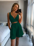 New Spring Summer Women's Suit Solid Color Two-piece Sexy Slim Tube Top High Waist Shorts 2 Piece Set Shorts and