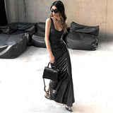 Toloer Women's Wear 2024 Winter New Fashion U-Neck Solid Color Slit Vest Dress-Outfit