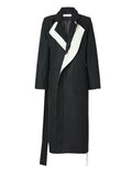 Women Black Topstitched Long Big Size Trench New Lapel Long Sleeve Loose Windbreaker Fashion Spring Autumn 2023