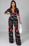 Formal Print Black V-Neck Collar