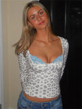 White Leopard Printed Lace Patchwork Crop Top-Outfit