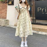 Puff Sleeve Dress Women Floral Peter Pan Collar Cozy Fashion Gentle Sweet Stylish Minority New Summer Korean Style