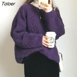 Women Vintage Purple Harajuku Simple Ulzzang Trendy Ladies Knitwear Long Sleeve Winter Fall Basic Femme Chic