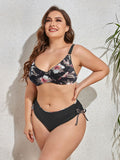 Size Printed V-Neck Drawstring Bikini