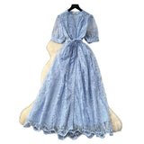 High-End Temperament Dress Women 2025 Summer Fashion Strap To Single Buckle Embroidery Mesh