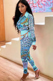 Print Retro Elegant Blouse and Pants Two Piece
