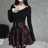 Checkered Women's Gothic Skirt Women Pleated Plaid Skirts Spring Autumn Girl Hip Hop Female Punk Goth Mini Skirt