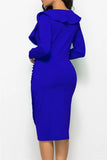 Formal V-Neck Ruffles Wrap Long Sleeve Midi