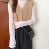 Sweater Vests Women All-match Gentle V-neck Chic Ulzzang Ladies Basic Fashion Casual Knitting Sweaters Sleeveless