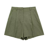Fall 2024 New Women's Casual Linen Blend Vest Vest Shorts Set W085 8291-Outfit