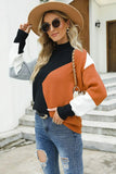 Block Mock Neck Ribbed Trim
