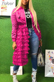 Mesh Cascading Ruffles Extra-long Coat for Women Zipper Up Long Sleeve Slim Jackets Autumn Winter High Waist