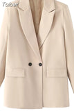 2023 Women Double Breasted Loose Blazer Office Lady Loose Classic Coat Basic Suit Jacket Female Chic Outwear