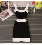 Women Sexy Strapless Contrast Color Sleeveless Spaghetti Strap Beach Knitted Bodycon Vest Mini Dress