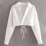 White Long Sleeve Bandage Sexy Shirts Spring Vintage Ladies Blouse Za Women Tops Chemisier Femme Blusas Blancas De