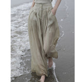 High Waist Apricot Brief Long Wide Leg Thin Trousers New Loose Fit Pants Women Fashion Tide Spring Autumn 2023