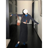 Complete Set Of Early Autumn Wear And Match Color Splicing Fake Two Knitted Cardigan Women Autumn High-Rise Skirt