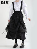 High Waist Black Drawstring Irregular Long Strap Half-body Skirt Women Fashion Tide New Spring Autumn 2023