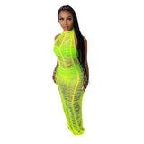 Toloer New Women's Wear Sexy Solid Color Knitted Beach Dress-Outfit