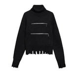 Zipper Tassels Big Size Knitting Sweater Turtleneck Long Sleeve Women Pullovers New Fashion Autumn Winter 2022