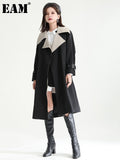 Women Color-block Big Size Long Trench New Lapel Long Sleeve Loose Fit Windbreaker Fashion Tide Spring Autumn 2023