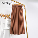 Women Pleated Midi Skirt High Waist Belt Korean Plus Size Spring Summer 2020 Casual Elegant Skirts Ladies Fashion