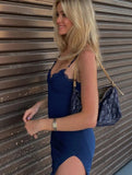 Blue Lace Trim Side Slit Strap Mini Club