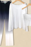 New Fade Wide Leg Pants Sunscreen Long-sleeved T-shirt White Sling Three-piece Elegant Women's Pants Set Summer