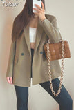 2023 Women Double Breasted Loose Blazer Office Lady Loose Classic Coat Basic Suit Jacket Female Chic Outwear